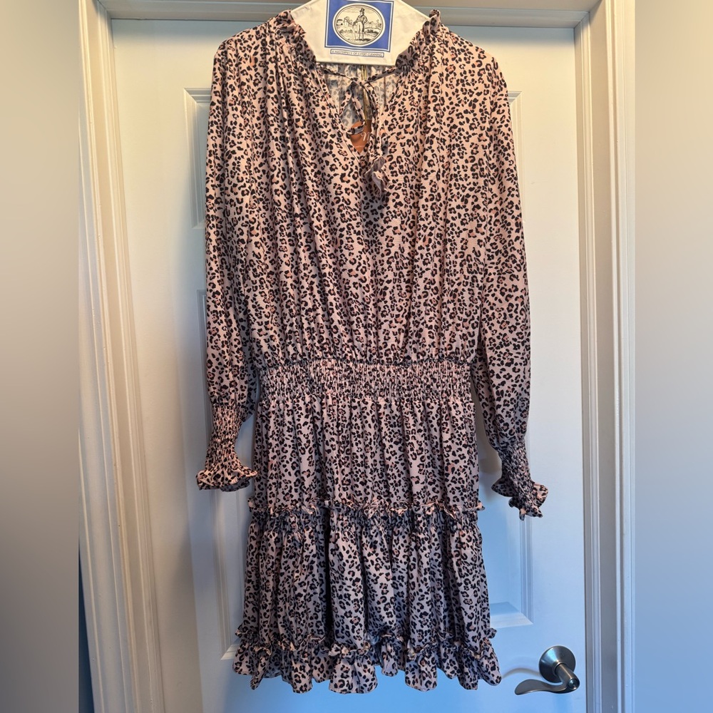 NWT Smocked Leopard Print Long Sleeve Dress